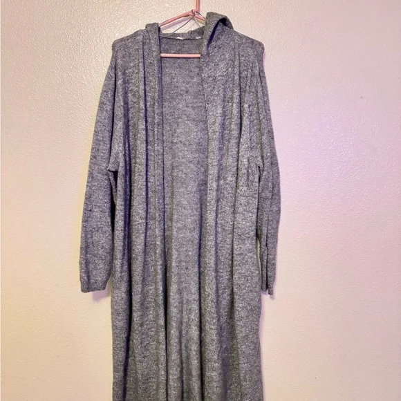 Elegant Gray Women's Hooded Cardigan - Picture 1 of 2